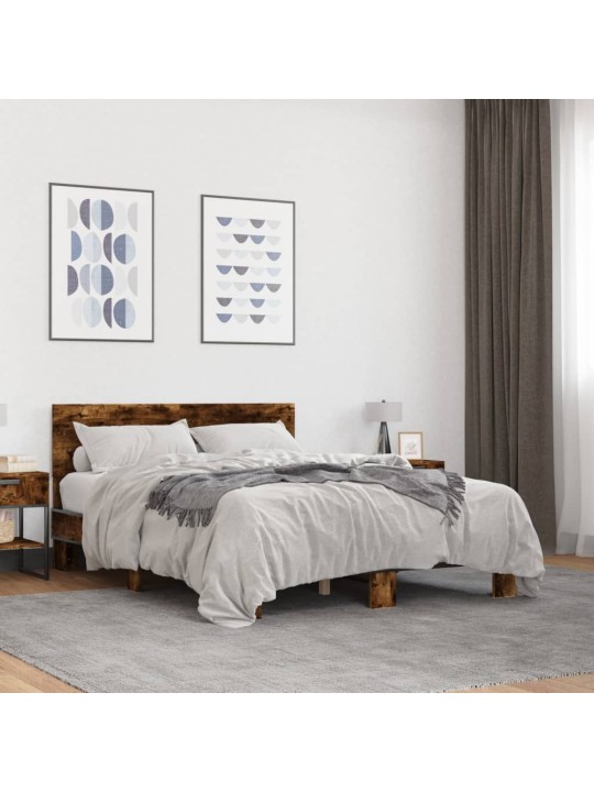 Gultas rāmis, ozola krāsā, 120x200cm, inženierijas koks, metāls
