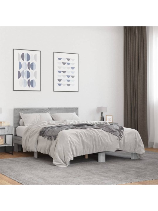 Gultas rāmis, pelēka ozola 120x200cm, inženierijas koks, metāls