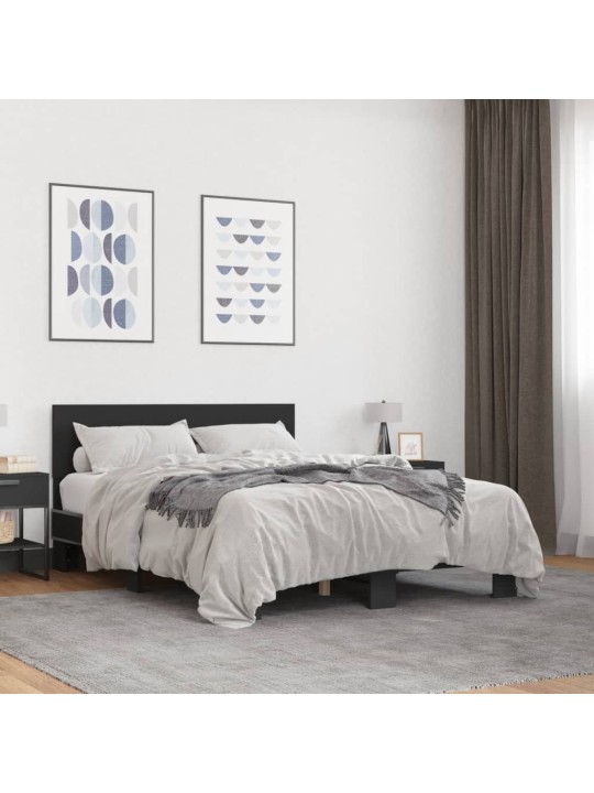 Gultas rāmis, melns, 120x190 cm, inženierijas koks, metāls
