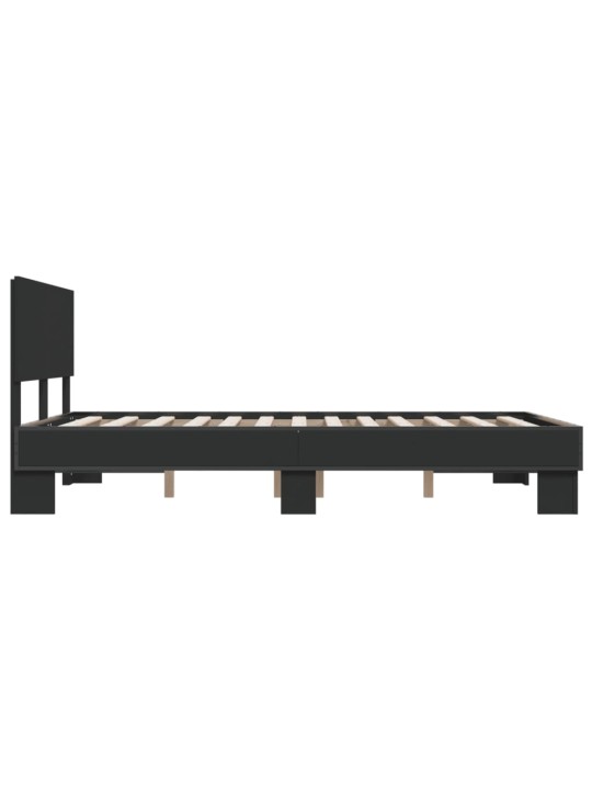 Gultas rāmis, melns, 135x190 cm, inženierijas koks, metāls