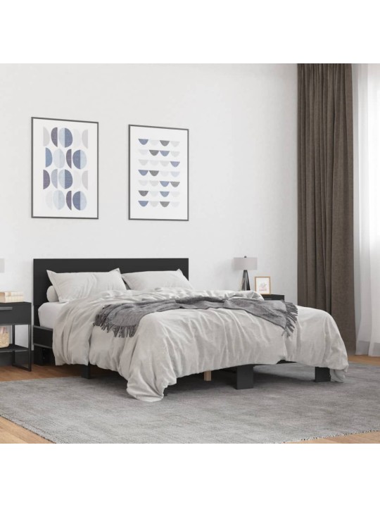 Gultas rāmis, melns, 135x190 cm, inženierijas koks, metāls