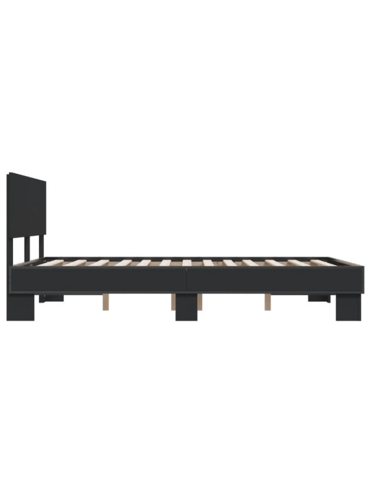 Gultas rāmis, melns, 140x190 cm, inženierijas koks, metāls