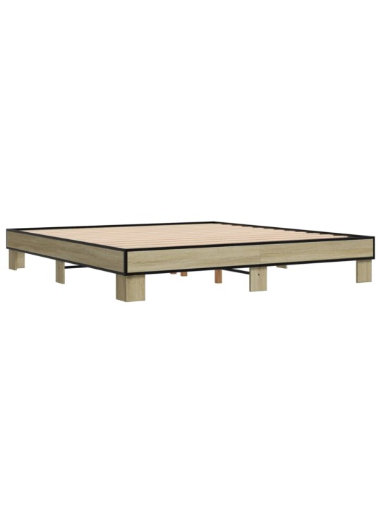 Gultas rāmis, ozola krāsā, 200x200cm, inženierijas koks, metāls