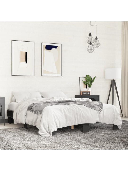 Gultas rāmis, melns, 150x200 cm, inženierijas koks, metāls