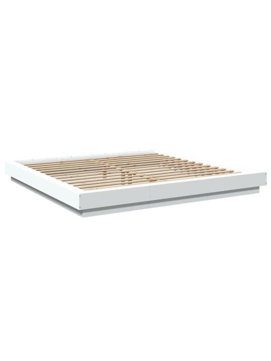 Gultas rāmis ar LED, 200x200 cm, inženierijas koks, balts