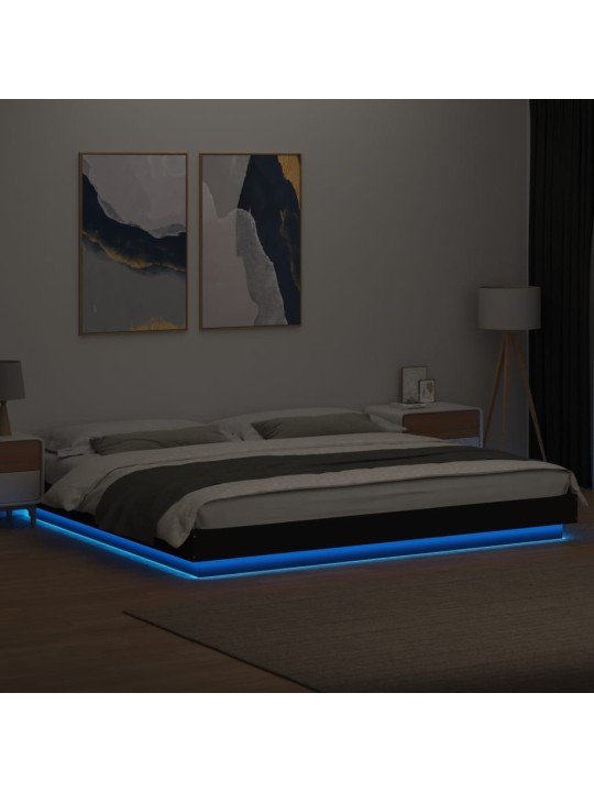 Gultas rāmis ar led, melns, 200x200 cm, inženierijas koks