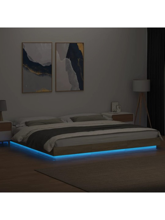 Gultas rāmis ar LED, ozola, 200x200 cm, inženierijas koks