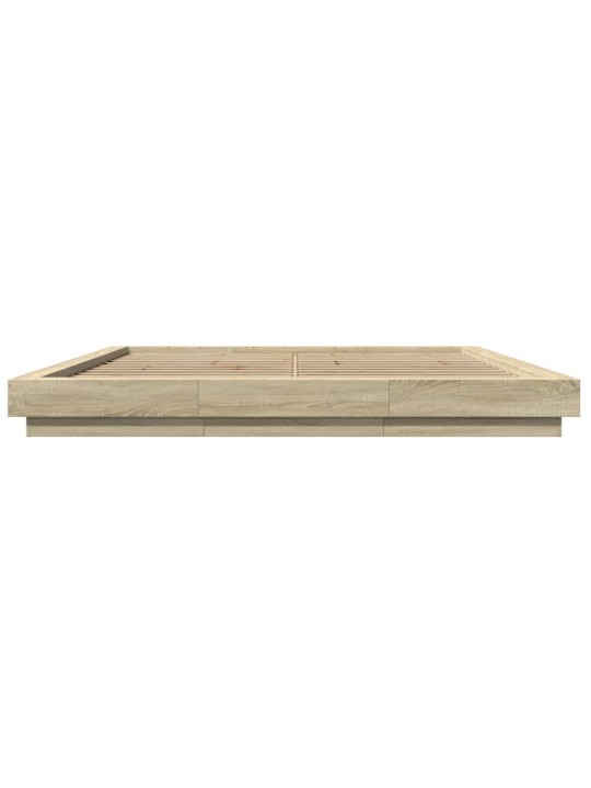 Gultas rāmis ar LED, ozola, 200x200 cm, inženierijas koks