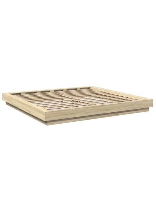 Gultas rāmis ar LED, ozola, 200x200 cm, inženierijas koks