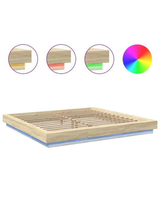 Gultas rāmis ar LED, ozola, 200x200 cm, inženierijas koks