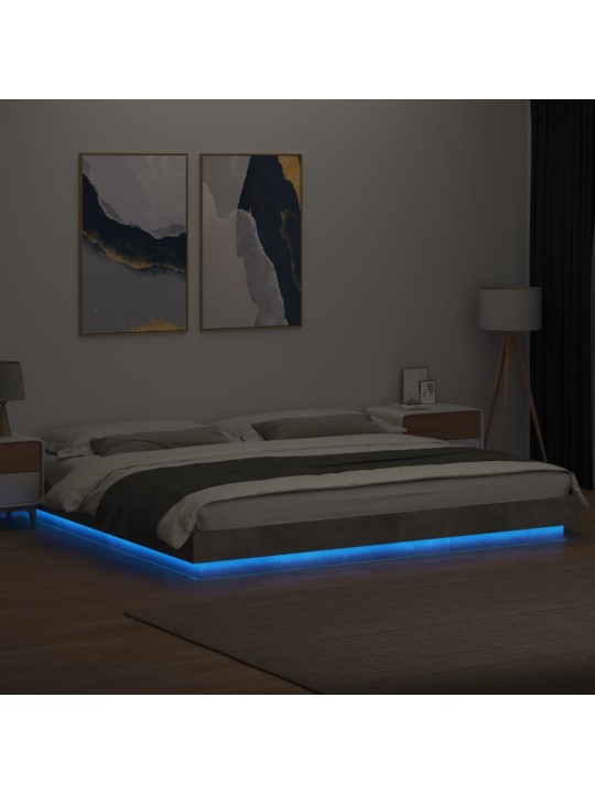Gultas rāmis ar led, betona pelēks,200x200cm, inženierijas koks
