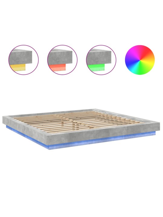 Gultas rāmis ar led, betona pelēks,200x200cm, inženierijas koks