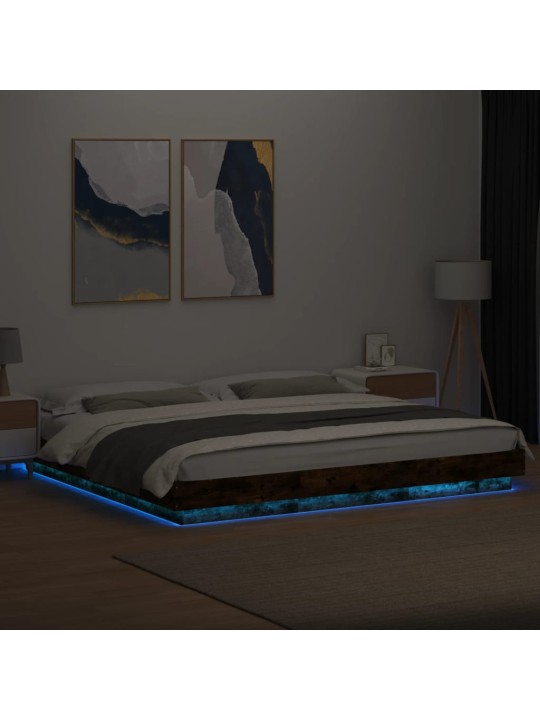 Gultas rāmis ar led, ozola, 200x200 cm, inženierijas koks