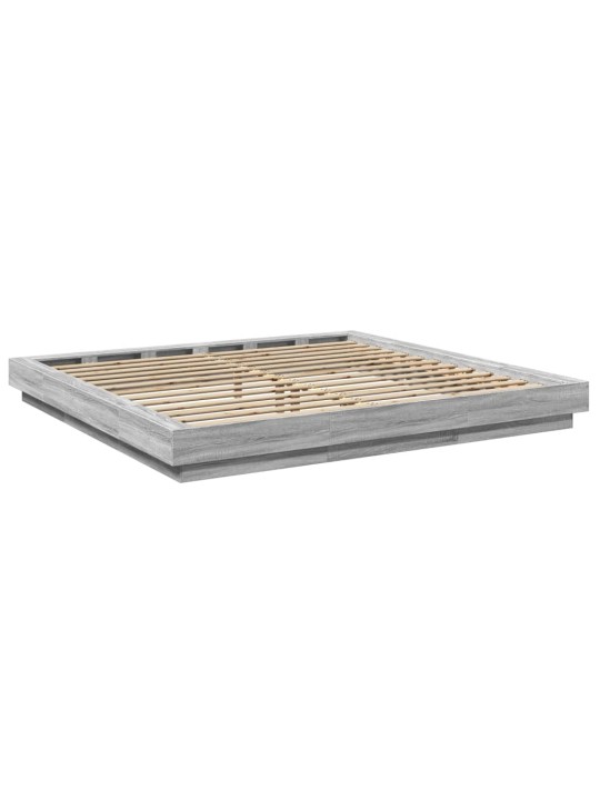 Gultas rāmis ar led, pelēka ozola, 200x200cm, inženierijas koks