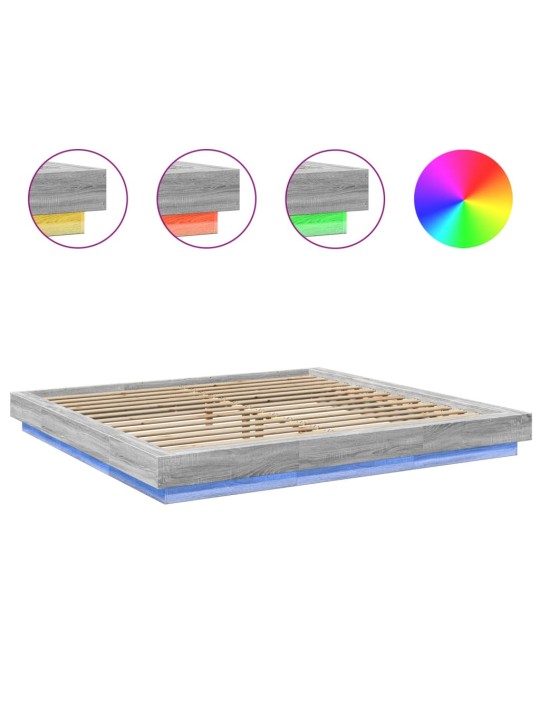 Gultas rāmis ar led, pelēka ozola, 200x200cm, inženierijas koks