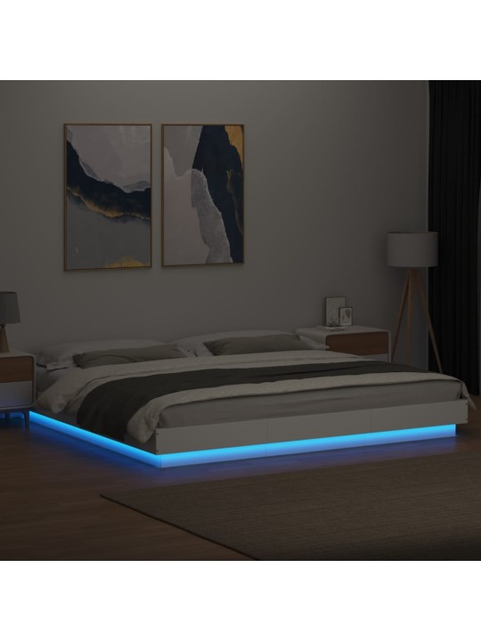 Gultas rāmis ar led, 180x200 cm, inženierijas koks, balts
