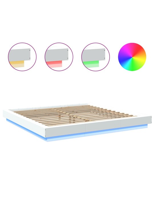 Gultas rāmis ar led, 180x200 cm, inženierijas koks, balts