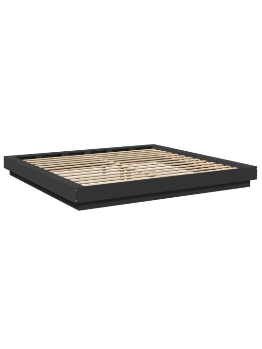 Gultas rāmis ar LED, melns, 180x200 cm, inženierijas koks