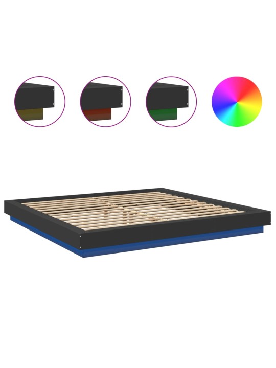 Gultas rāmis ar LED, melns, 180x200 cm, inženierijas koks