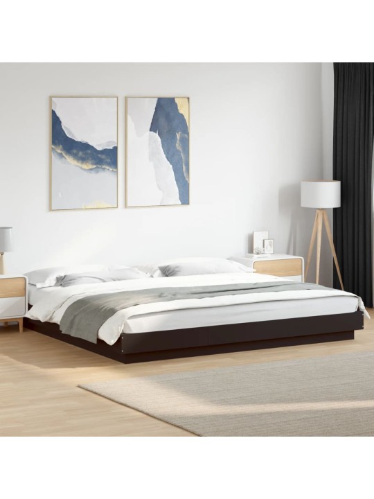 Gultas rāmis ar LED, melns, 180x200 cm, inženierijas koks