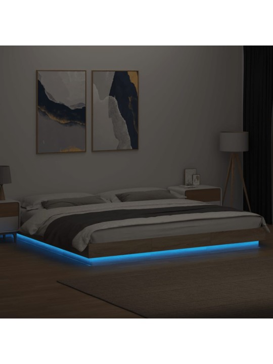 Gultas rāmis ar LED, ozola, 180x200 cm, inženierijas koks