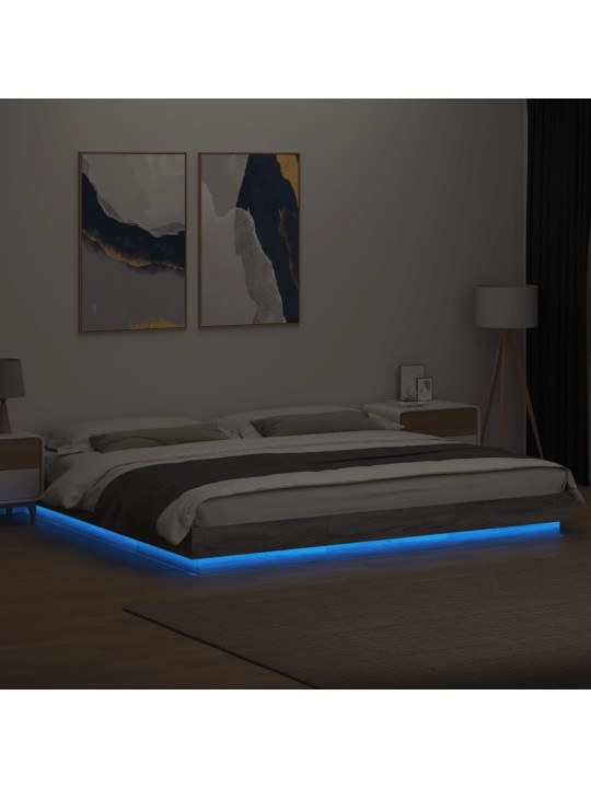 Gultas rāmis ar LED, pelēka ozola, 180x200cm, inženierijas koks