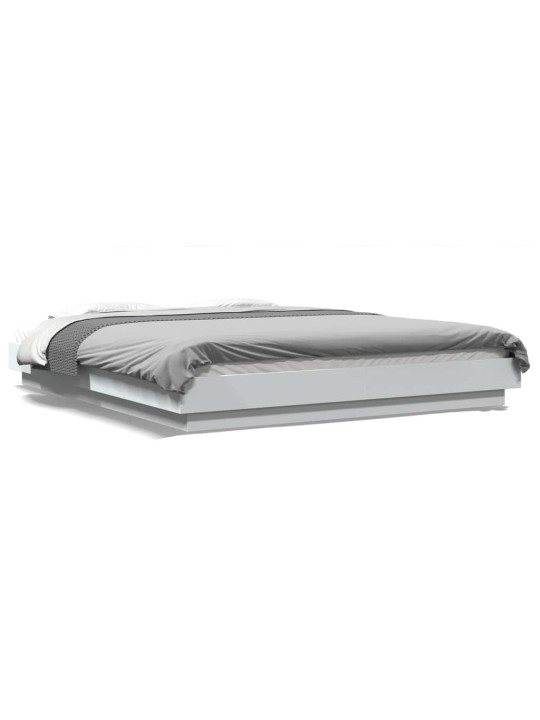 Gultas rāmis ar LED, balts, 160x200 cm, inženierijas koks