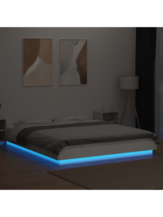 Gultas rāmis ar LED, balts, 160x200 cm, inženierijas koks