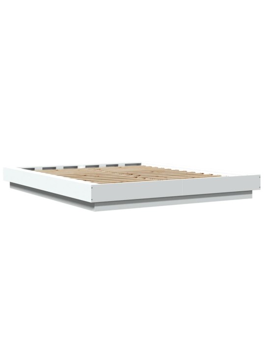Gultas rāmis ar LED, balts, 160x200 cm, inženierijas koks