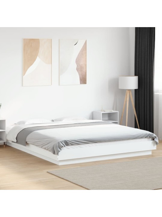 Gultas rāmis ar LED, balts, 160x200 cm, inženierijas koks