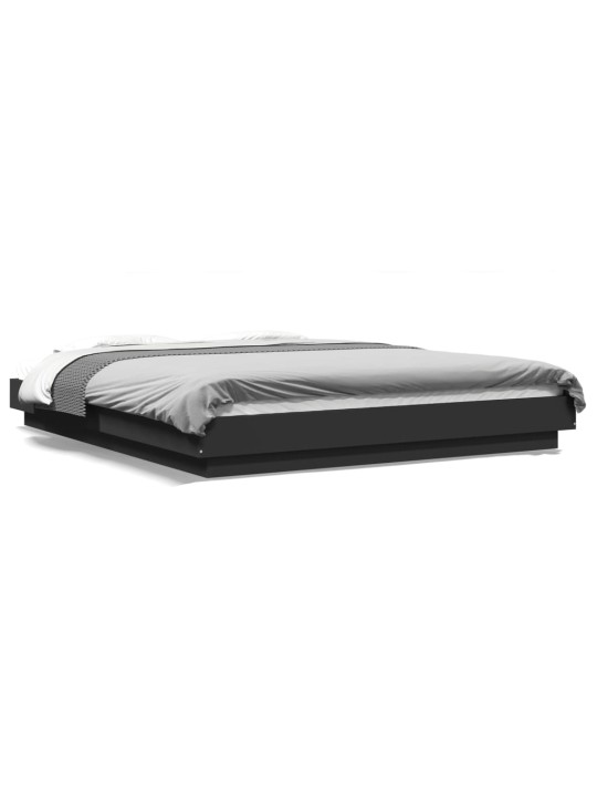 Gultas rāmis ar LED, melns, 160x200 cm, inženierijas koks