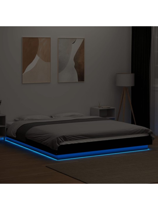 Gultas rāmis ar LED, melns, 160x200 cm, inženierijas koks