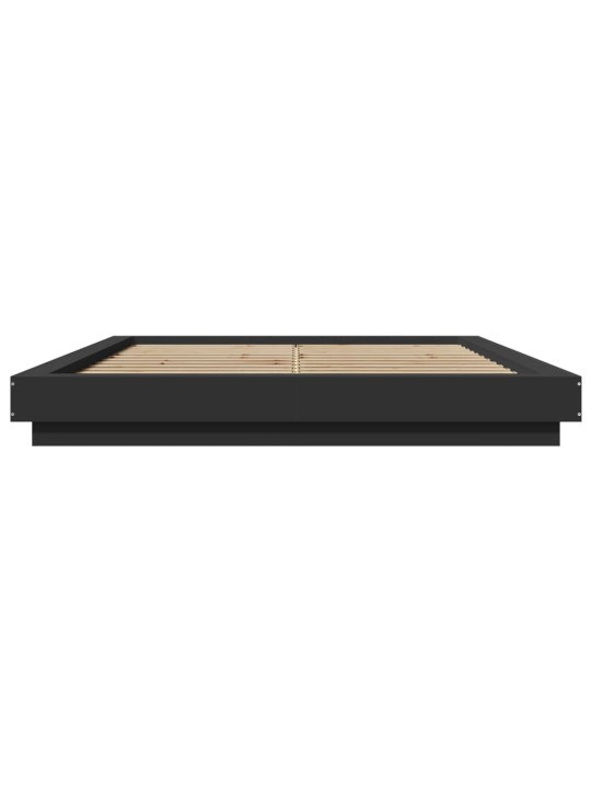 Gultas rāmis ar LED, melns, 160x200 cm, inženierijas koks