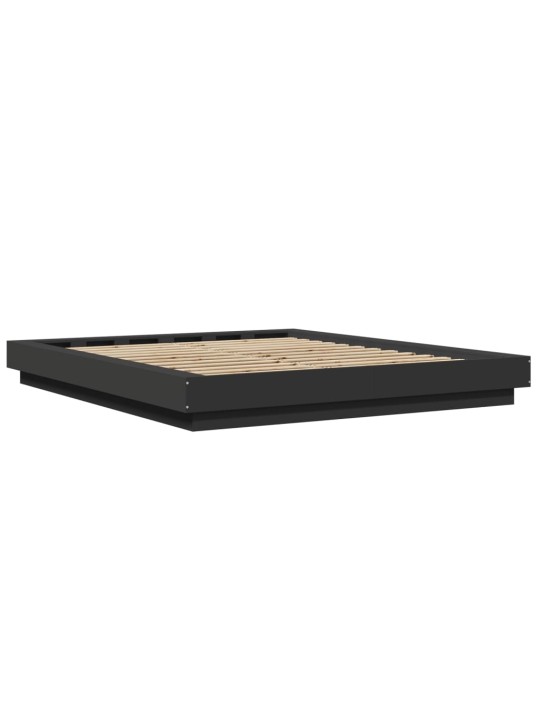 Gultas rāmis ar LED, melns, 160x200 cm, inženierijas koks