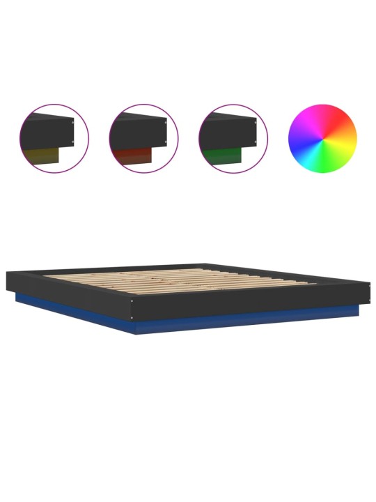 Gultas rāmis ar LED, melns, 160x200 cm, inženierijas koks