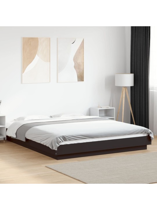 Gultas rāmis ar LED, melns, 160x200 cm, inženierijas koks