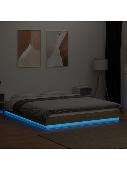 Gultas rāmis ar LED, ozola, 160x200 cm, inženierijas koks