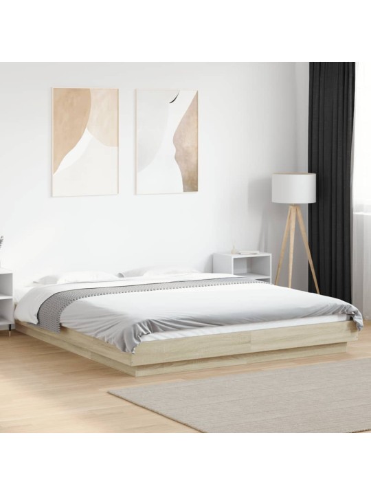 Gultas rāmis ar LED, ozola, 160x200 cm, inženierijas koks