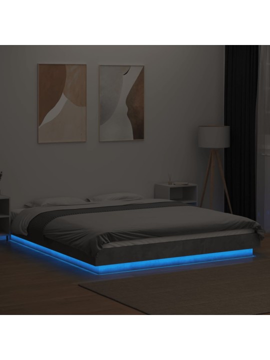 Gultas rāmis ar LED, betona pelēks,160x200cm, inženierijas koks