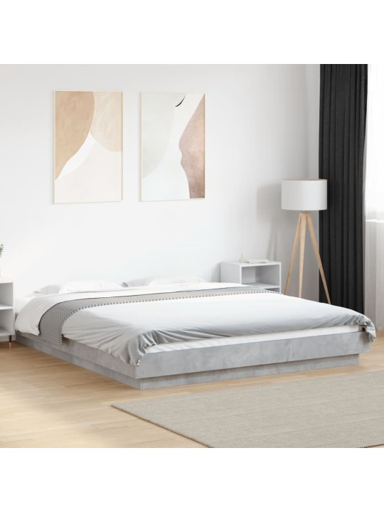 Gultas rāmis ar LED, betona pelēks,160x200cm, inženierijas koks