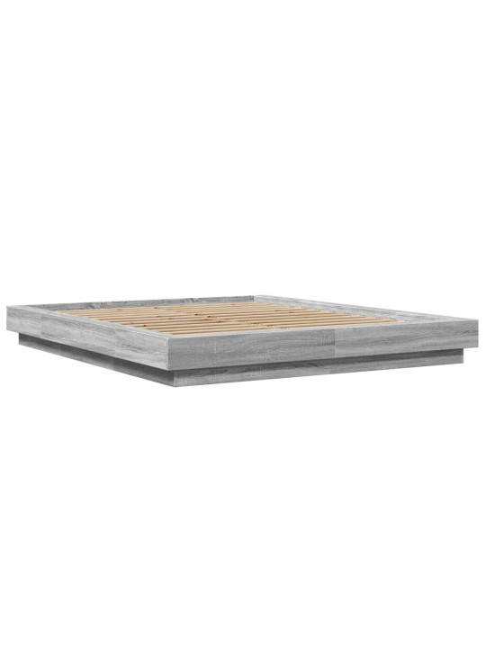 Gultas rāmis ar LED, pelēka ozola, 160x200cm, inženierijas koks