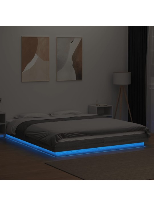 Gultas rāmis ar LED, pelēka ozola, 160x200cm, inženierijas koks