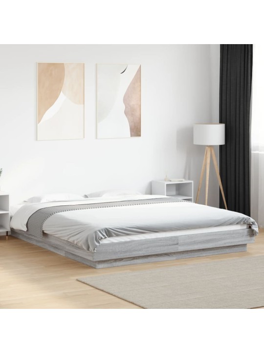 Gultas rāmis ar LED, pelēka ozola, 160x200cm, inženierijas koks