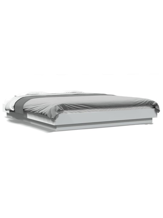 Gultas rāmis ar LED, balts, 150x200 cm, inženierijas koks