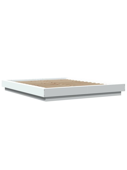 Gultas rāmis ar LED, balts, 150x200 cm, inženierijas koks