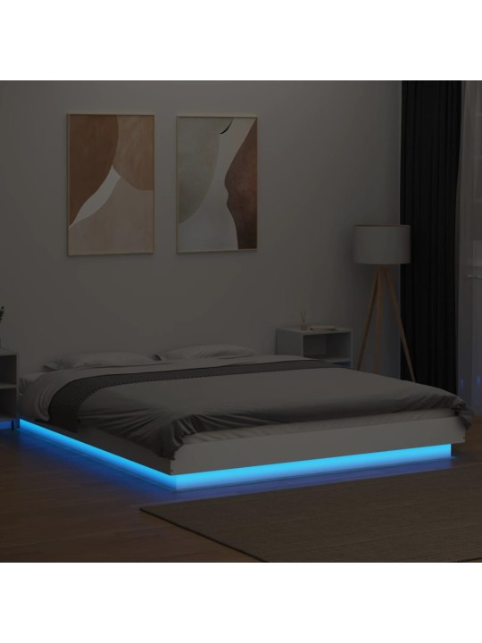 Gultas rāmis ar LED, balts, 150x200 cm, inženierijas koks