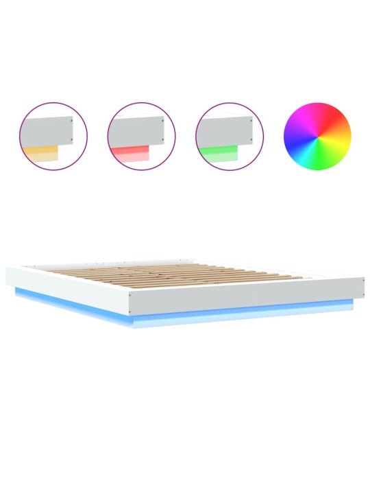 Gultas rāmis ar LED, balts, 150x200 cm, inženierijas koks