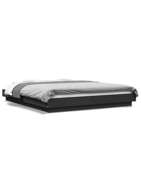 Gultas rāmis ar LED, melns, 150x200 cm, inženierijas koks