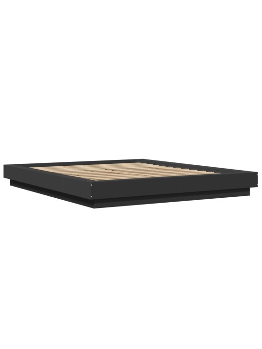 Gultas rāmis ar LED, melns, 150x200 cm, inženierijas koks