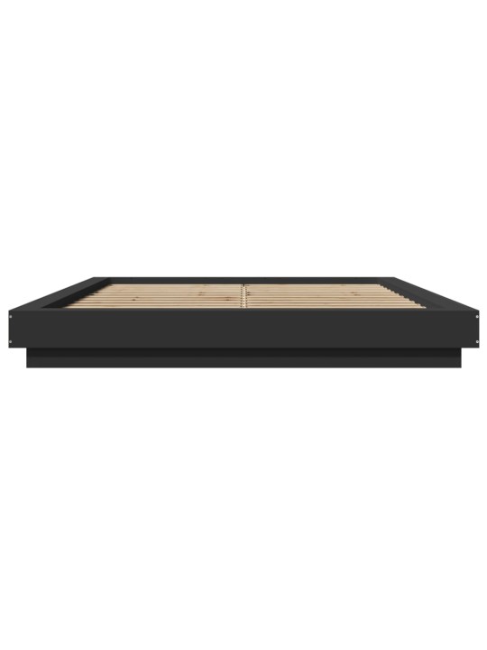 Gultas rāmis ar LED, melns, 150x200 cm, inženierijas koks